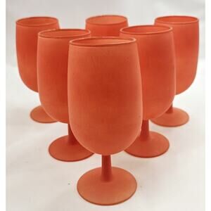 Vtg MCM Rainbow Glass Co Orange-Red Frosted Footed Goblet Set Of 6 Matte Finish